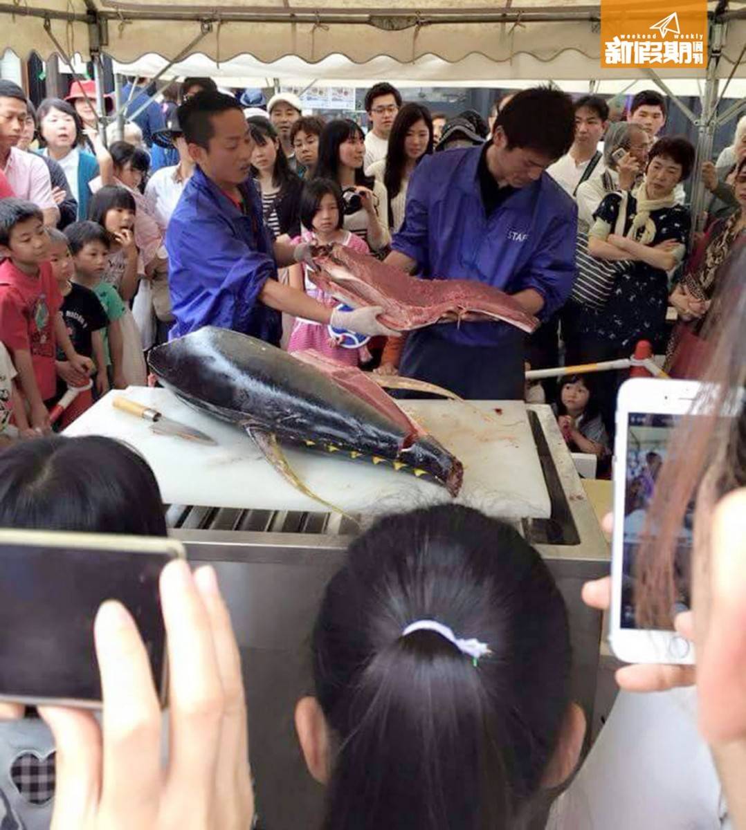 大阪 美食 黑門市場 不定期舉行吞拿魚解體騷。（相片授權：中之島漁港）