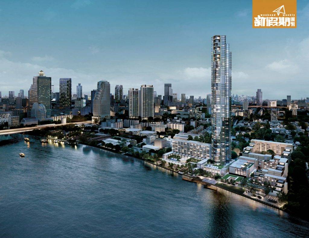 曼谷 新酒店 2018 正在河畔興建中的Complex，包括摩天大樓Four Season Residence、左邊的Capella酒店及右邊的新Four Seasons酒店。