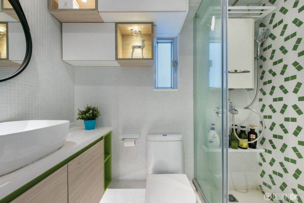 北歐風 綠色從飯廳伸延至廚房和衛浴間。