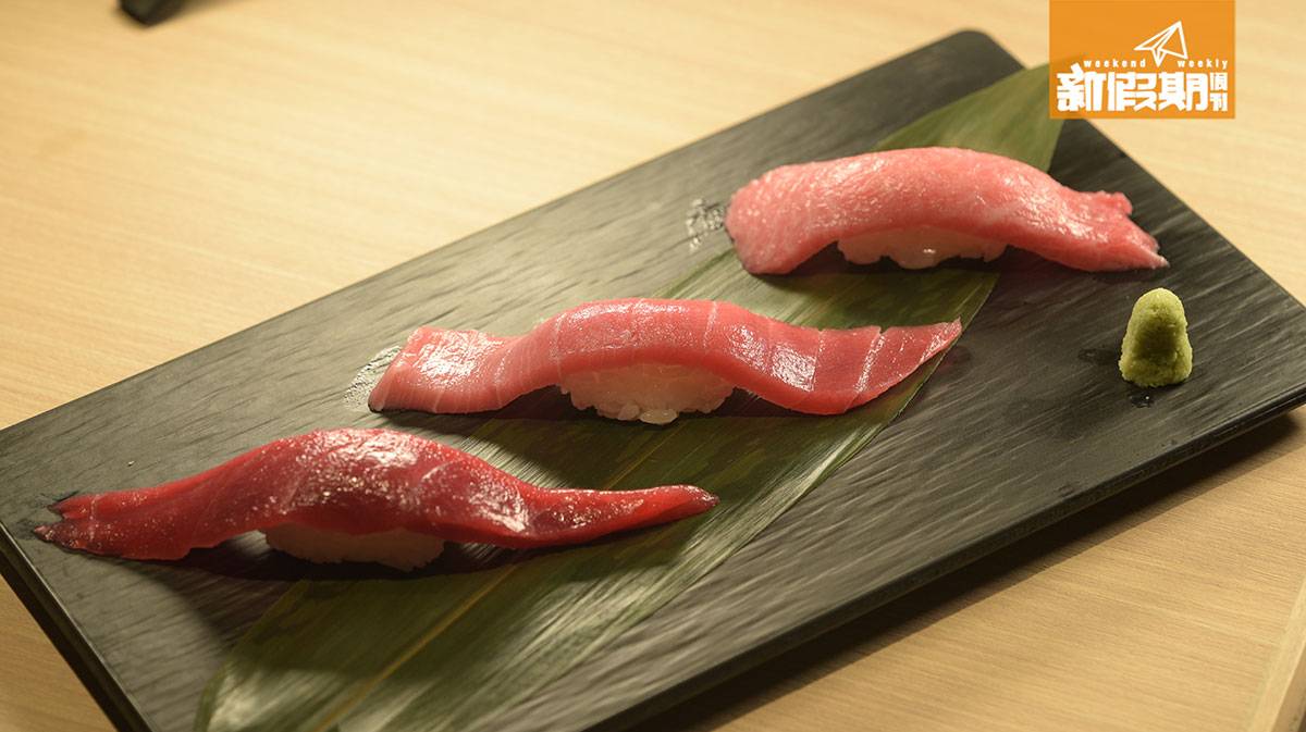 壽司 吞拿魚三貫（左起：赤身、中吞拿魚腩、大吞拿魚腩）