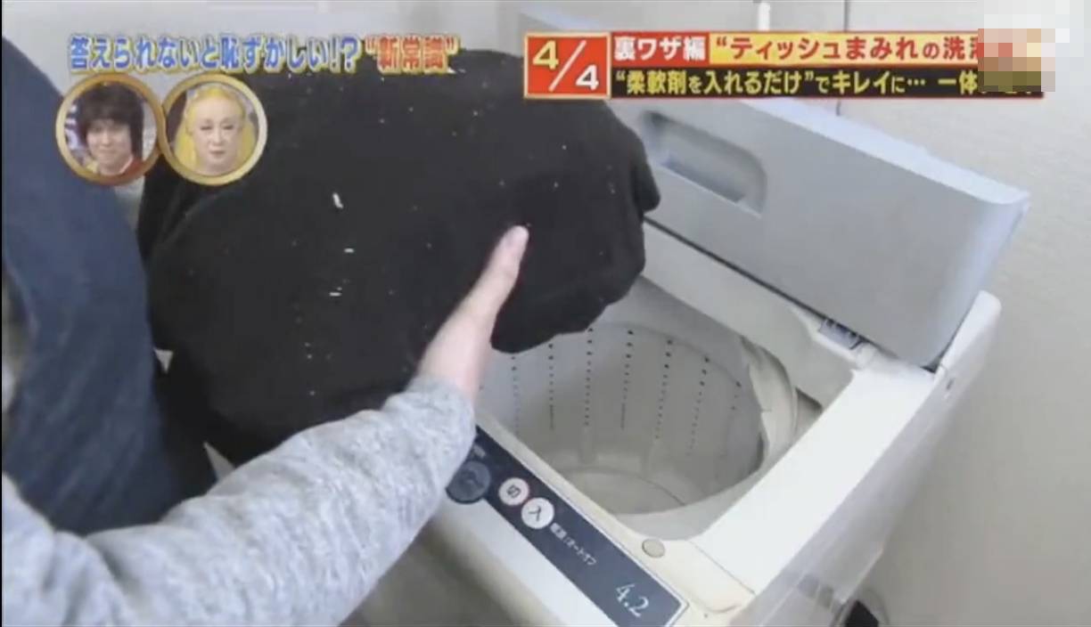 洗衫 紙巾碎 紙巾碎 洗衫 洗衣前的樣貌。圖片來源：《ありえへん∞世界》