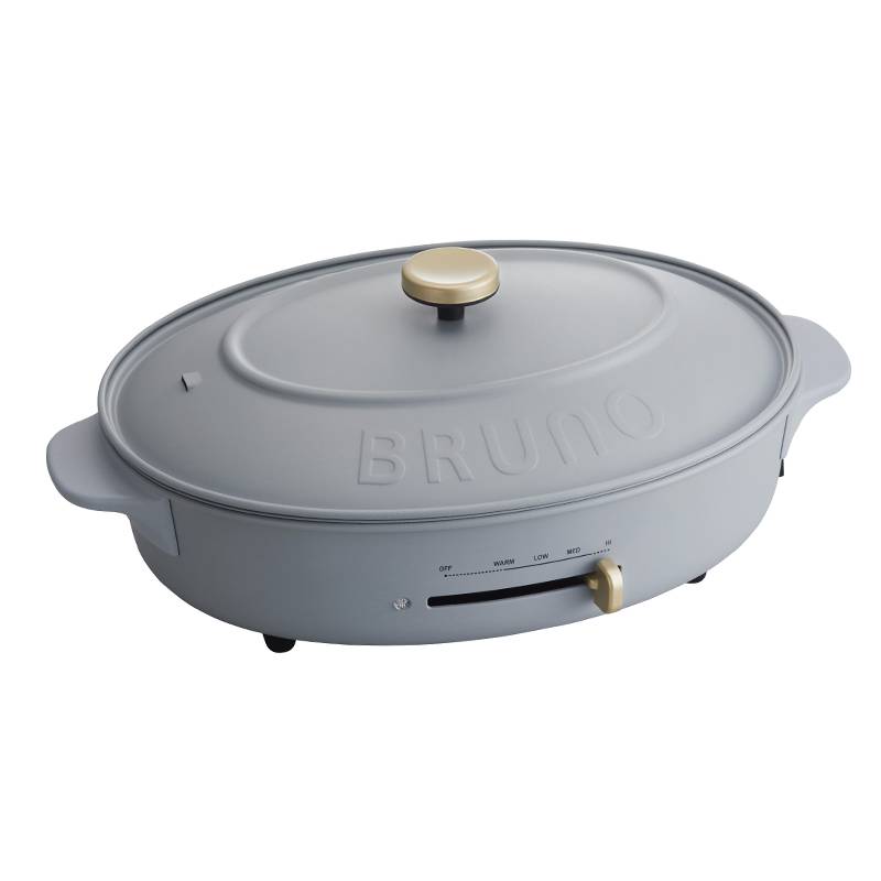 BRUNO BRUNO橢圓電熱鍋，鍋身呈型格灰藍色。