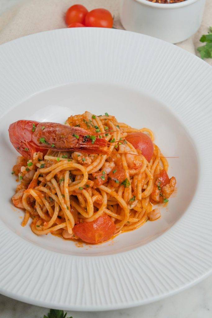 Va Bene Italiano 意大利紅蝦番茄醬意粉加$78），紅蝦鮮美，開胃夠Fresh。