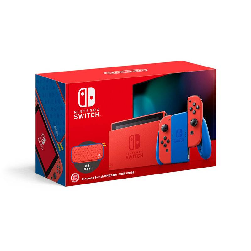 蘇寧 Nintendo Switch瑪利歐亮麗紅x亮麗藍電池持續時間加長版遊戲主機