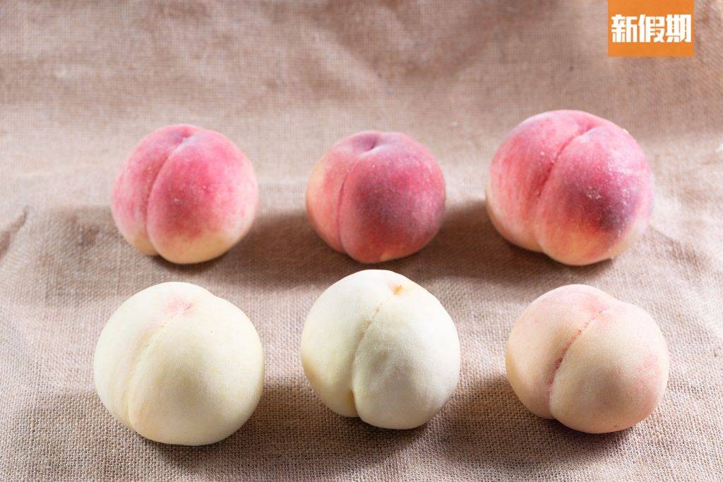 水蜜桃 上排左至右）大糖領、一宮Premium、春日居夏子；下排左至右）清水白桃、白美人、岡山白鳳。