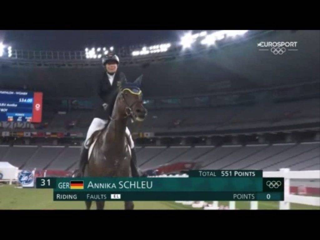 東京奧運 最後Annika Schleu在這個項目中只得到零分，與金牌擦身而過。