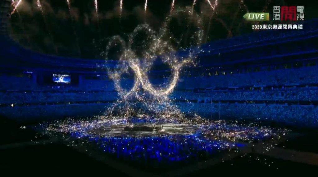 東京奧運 將所有光點集成奧運五環標誌