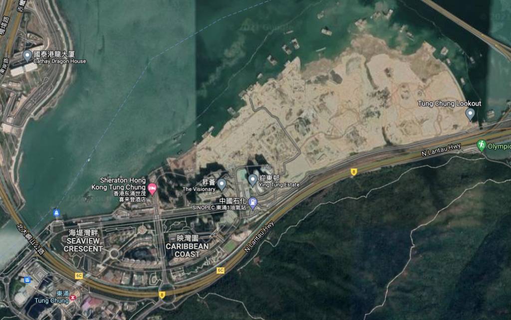 東涌綫延綫 Google 衛星顯示填海工程仍然進行中，估計完成填海後便會正式動工。