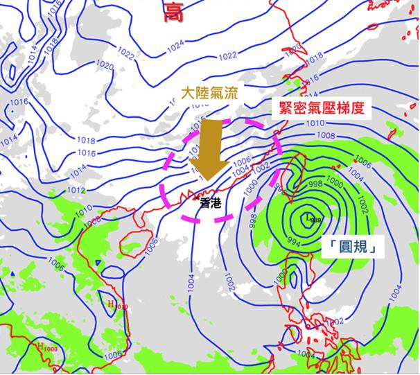 圓規 本港明日12/10）稍後天氣轉壞，風力會進一步增強。