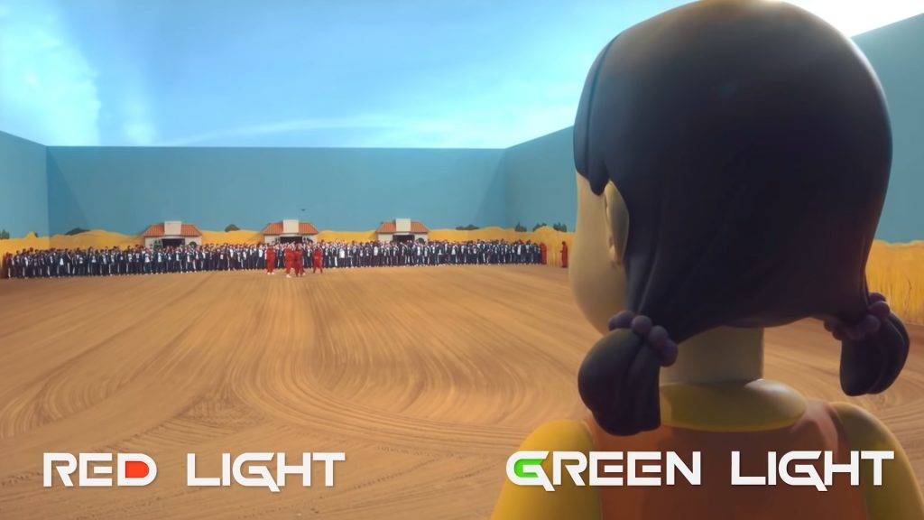 首個遊戲是「紅綠燈」，見到這麼大的木頭娃娃真心緊張！（圖片來源：Youtube@MrBeast截圖）