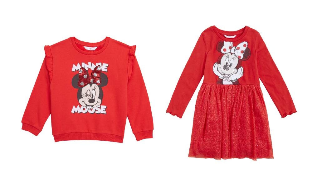 辦年貨 左）Minnie Mouse™ 衛衣2 至 7 歲）$229；右）Minnie Mouse™ 高棉舒柔連身裙 2 至 7 歲）$279。