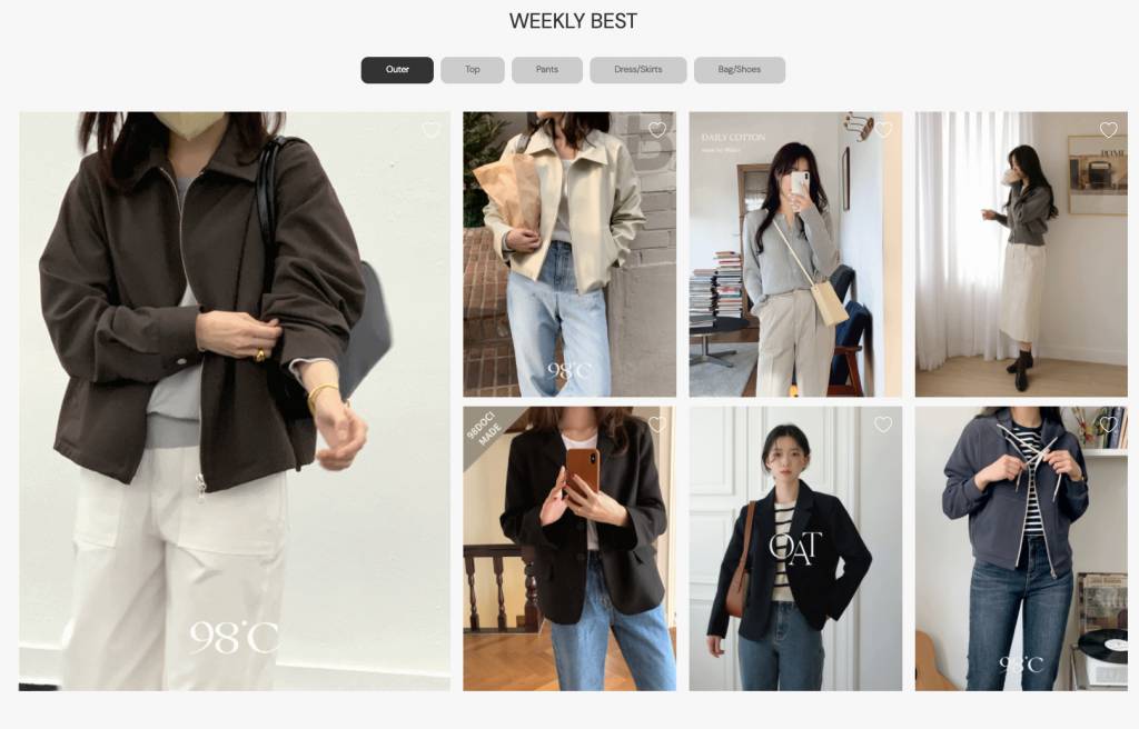 日韓網購 買家更可參考每星期的人氣單品去購買衣服。