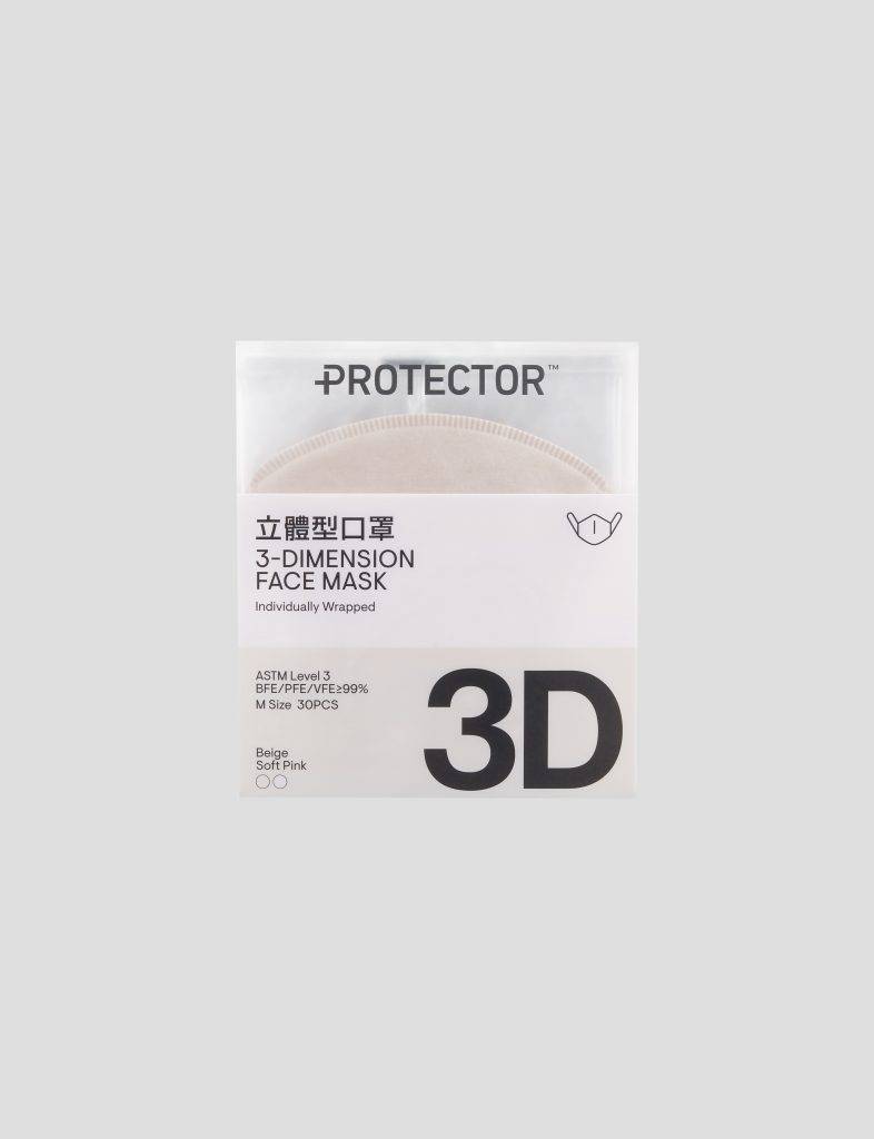 Protector Protector推出3D立體型口罩，有ASTM Level 3 歐盟CE認證 PFE BFE VFE 99%)，三層過濾保護設計，使用低致敏親膚物料，獨立包裝，方便衛生！