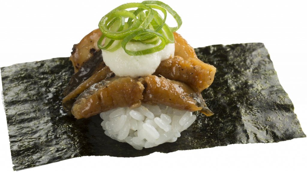 壽司郎 鰻魚山藥泥海苔包$12， 酥脆的海苔包上柔軟的鰻魚，一口吃下，香甜爆發。