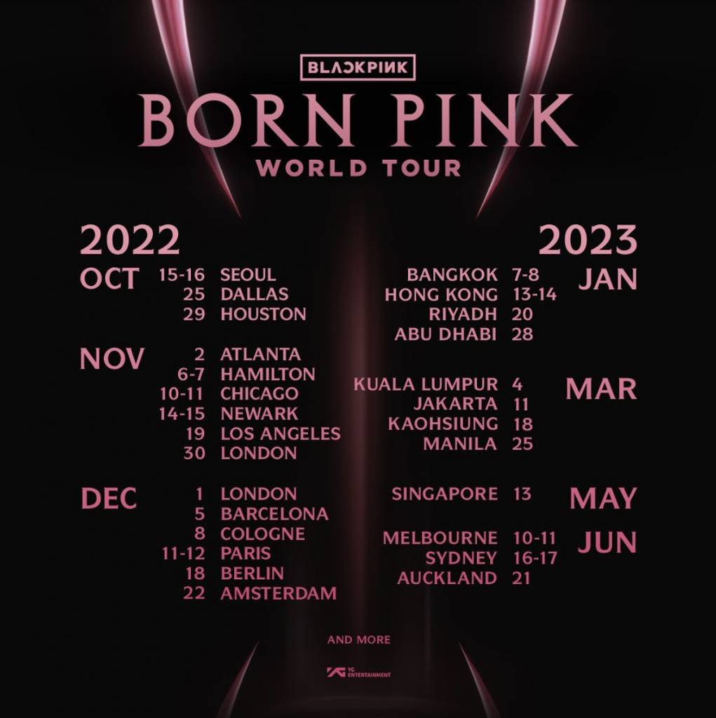 blackpink 演唱會 BLACKPINK將在全球27個地方舉辦《BORN PINK》世界巡迴演唱會