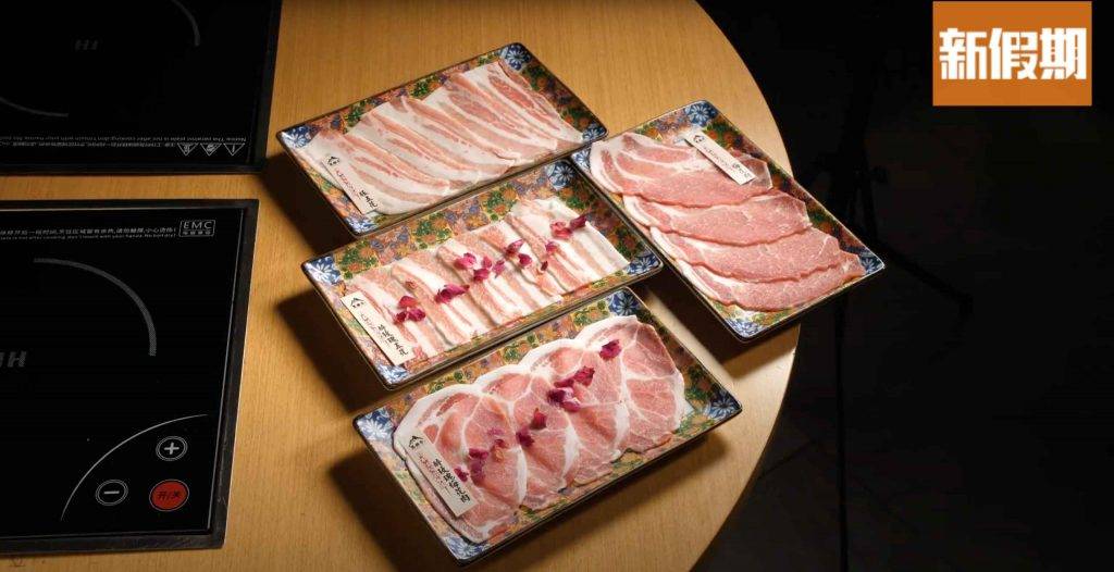 黑樺牛 4款日本佐賀名水豚供應，包括水豚五花、梅花肉、醉玫瑰五花和醉玫瑰梅花肉。