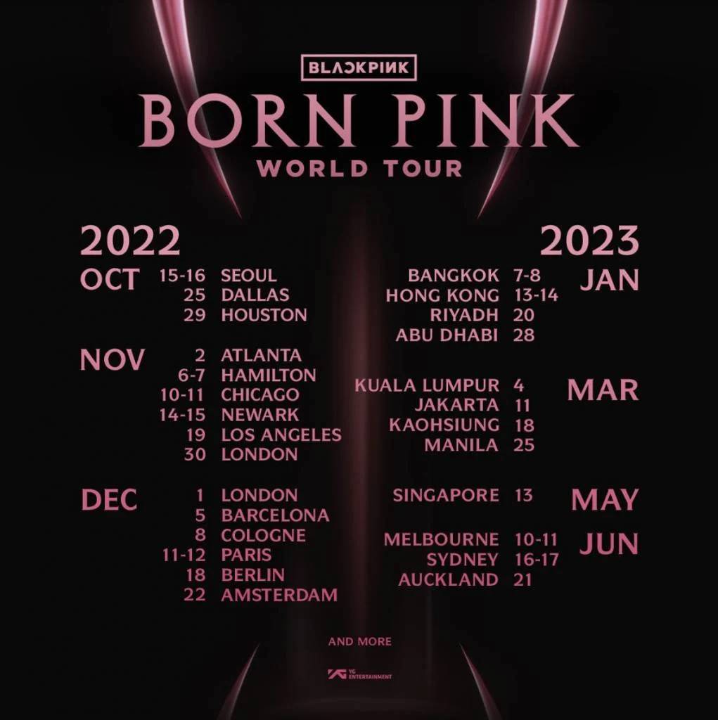 演唱會時間表 BLACKPINK將在全球27個地方舉辦《BORN PINK》世界巡迴演唱會