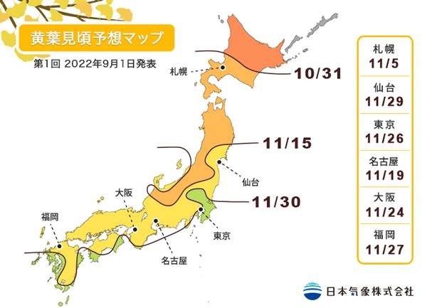 日本紅葉 日本2022黃葉旯頃預測