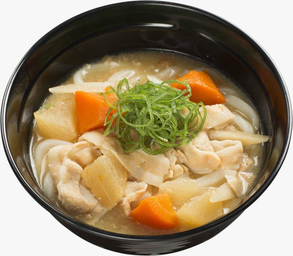 壽司郎 豚肉味噌湯烏冬$32，濃郁的味噌湯使用了烤飛魚高湯以及兩種味噌來調味，再加入豬肉和蔬菜，暖胃飽肚。