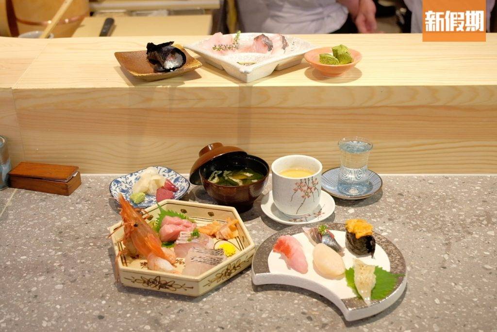 日本菜 日本菜推介｜Omakase Set《花》16道菜，有齊刺身、壽司、茶碗蒸、甜品及湯等。