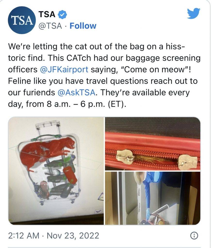 行李 美國運輸安全管理TSA)更在其Twitter帳戶中分享這次爆笑事件