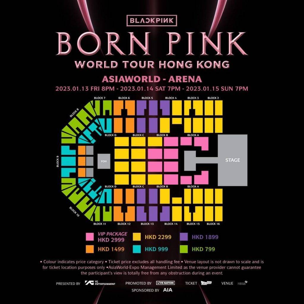 BLACKPINK 《Born Pink》各座位票價。