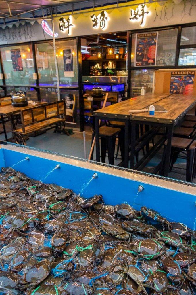海鮮 露天餐廳2023｜醉辣鮮店外設有2米長的蟹池，肉蟹眼睛碌碌，十分新鮮！