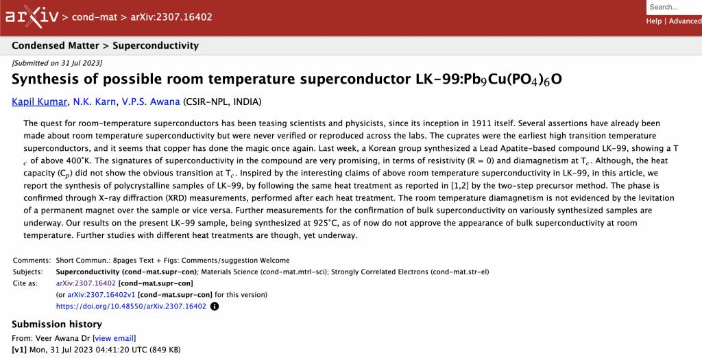 室溫常壓超導體 「室溫常壓超導體」LK-99研究成果
