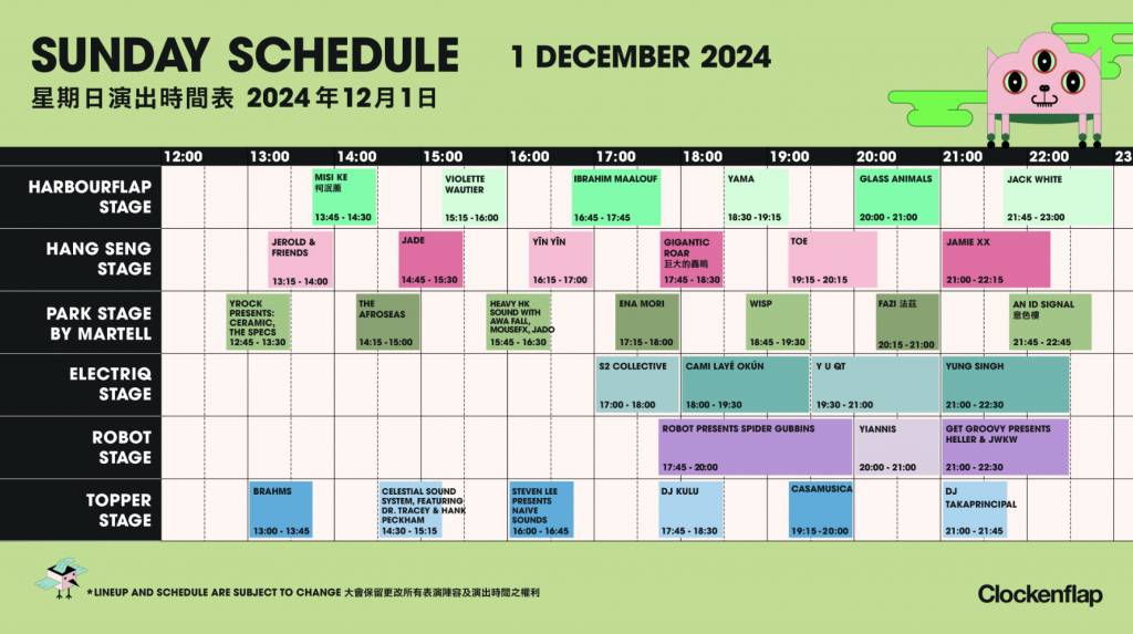 Clockenflap香港2024|3天演出時間表
