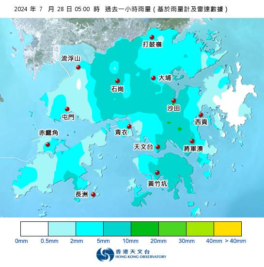 黃雨警告現正生效！附天文台各區雨量分佈圖