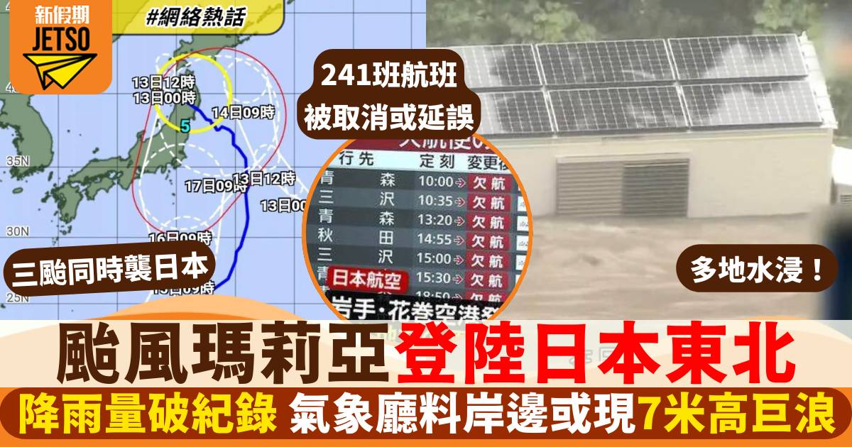 颱風瑪莉亞登陸日本東北 多地暴雨水浸 氣象廳料岸邊或現7米高巨浪