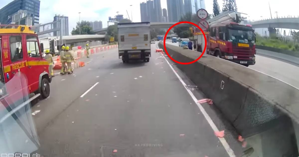 有片｜西九龍公路發生致命交通意外 客貨車撞擊消防車 司機送院後不治