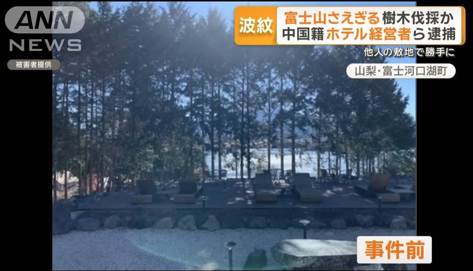 日本 非法砍樹 郭亞川僱用3名不知名人士,於2021年12月30日至2022年1月20日期間到上址非法砍伐該位置的23棵樹木。(圖片來源:YouTube@ANNnewsCH)