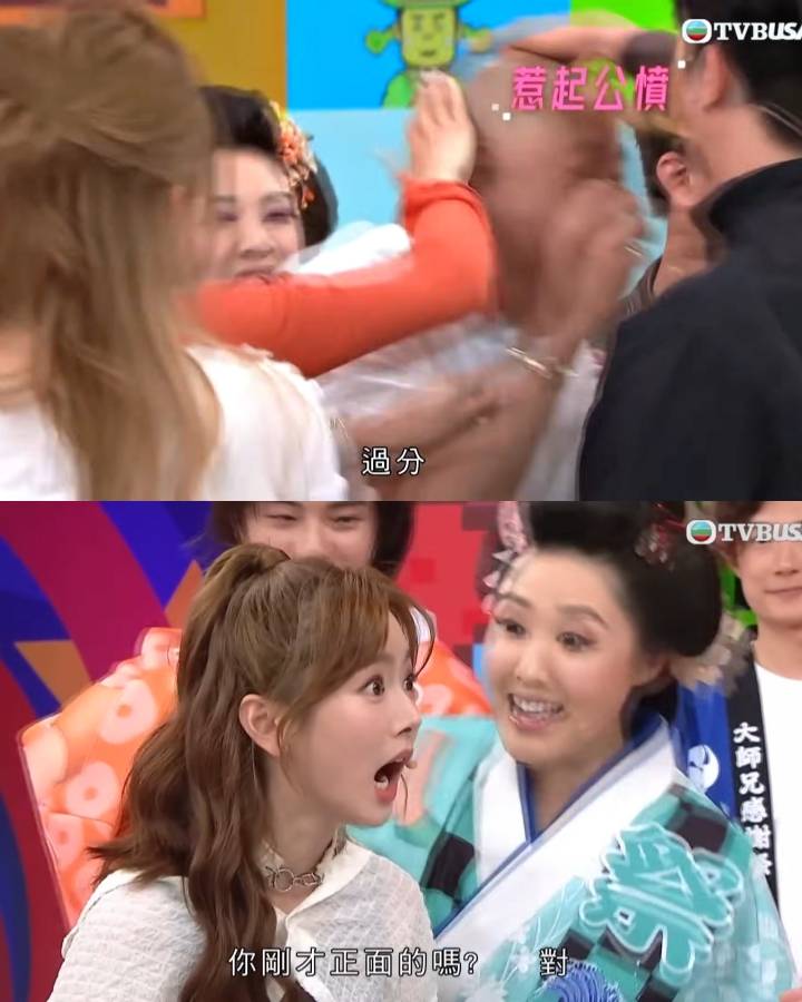 女神配對計劃 梁敏巧即時拍打Bob,鬧他玩得太過份,Yuki這時才知自己被強吻。(圖片來源:TVB)