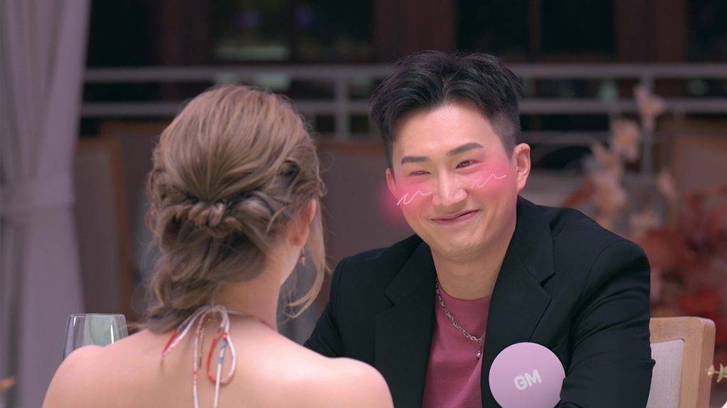 女神配對計劃 葉蒨文 進擊的GM即時補鑊:「其實我都想問嘅,你介唔介意我哋搭嘴架?…不過如果我贏咗,我都會畀你一齊傾嘅。」(圖片來源:TVB)
