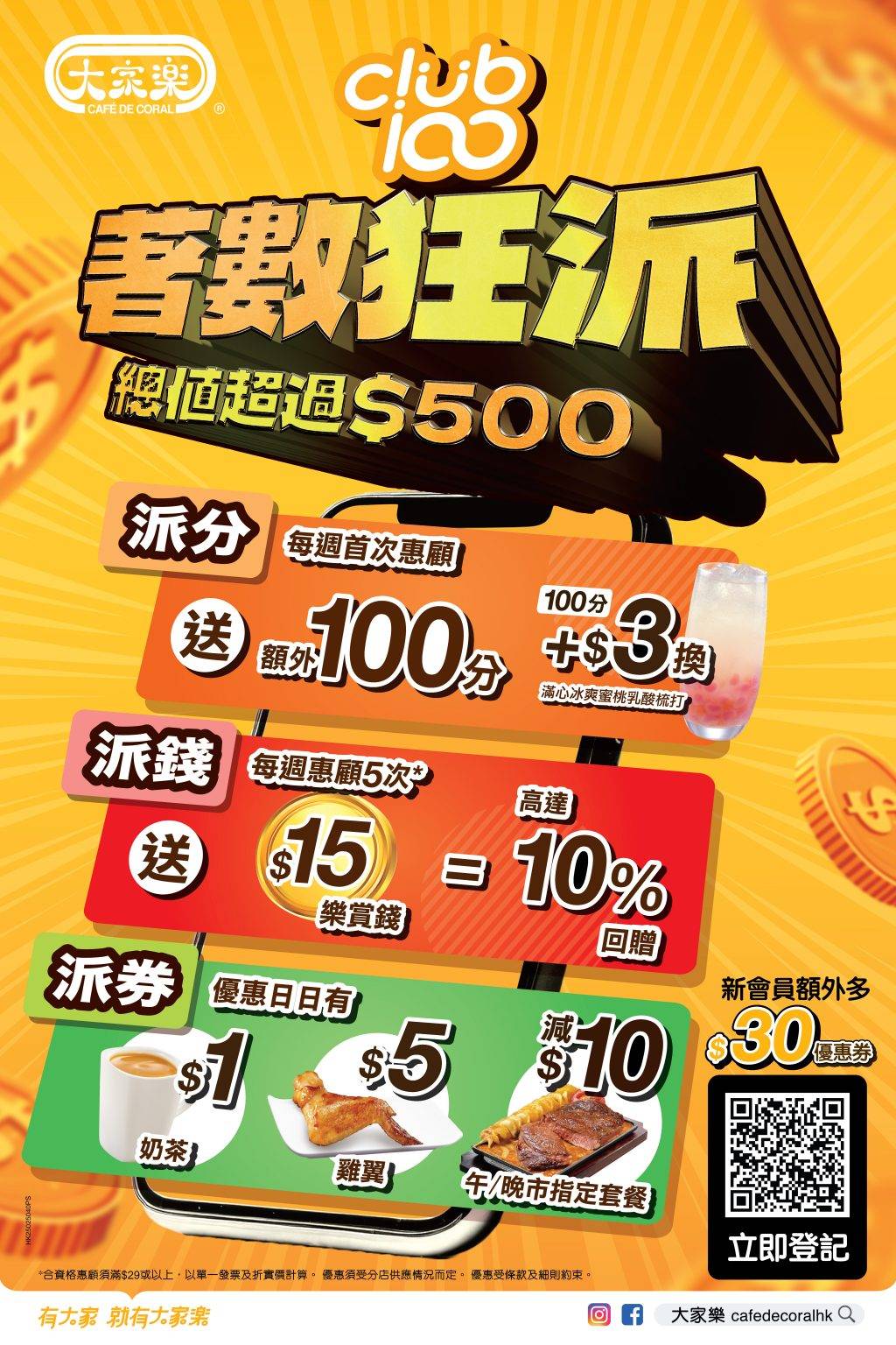 大家樂優惠|1奶茶5牛尾湯粉或雞翼晚餐減10 大家樂著數狂派(圖片來源:官方授權圖片)