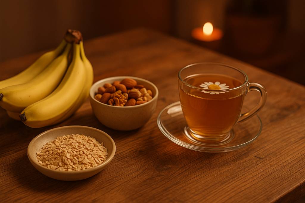改善睡眠質素 香蕉、堅果、燕麥與洋甘菊茶含有助眠營養素的天然食材(圖片來源:新假期編輯部)