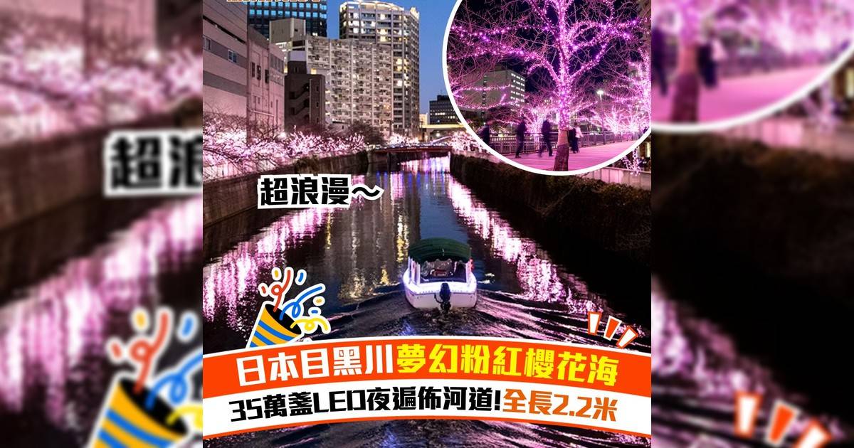 日本目黑川夢幻粉紅櫻花海！35萬盞LED夜遍佈河道 全長2.2米