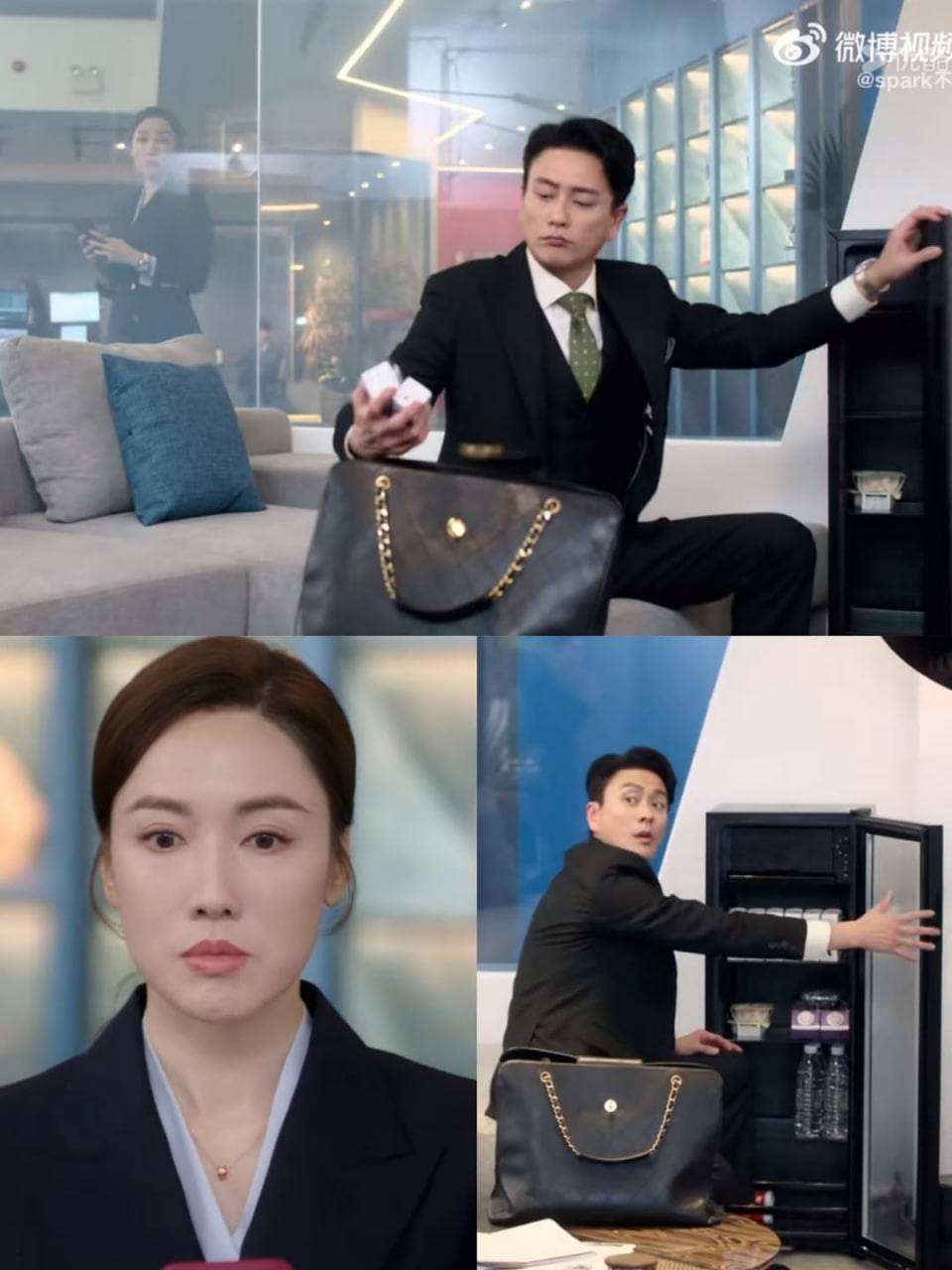 黃宗澤 新聞女王 內地網民點評:「《新聞女王2》 這段強制植入廣告太離譜! kingston 霸道總裁從他的香奈兒公文包裡掏出四瓶舒化奶,家妍看到他好像在藏贓款似的」 (圖片來源:TVB)