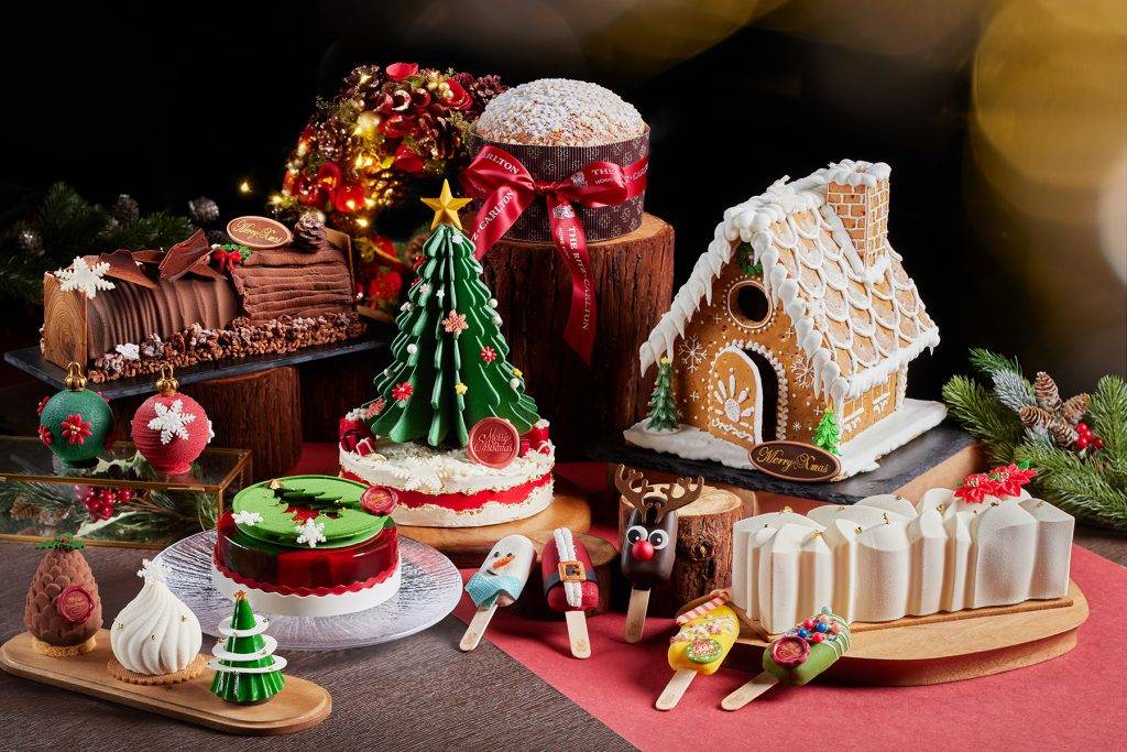 聖誕蛋糕 優惠 推介 酒店 歡樂聖誕樹榛子蛋糕 (3磅)$948、杏仁香料蘋果焦糖餅乾樹幹蛋糕 (2磅) $788、魔法薑餅屋$750(圖片來源:官方授權圖片)