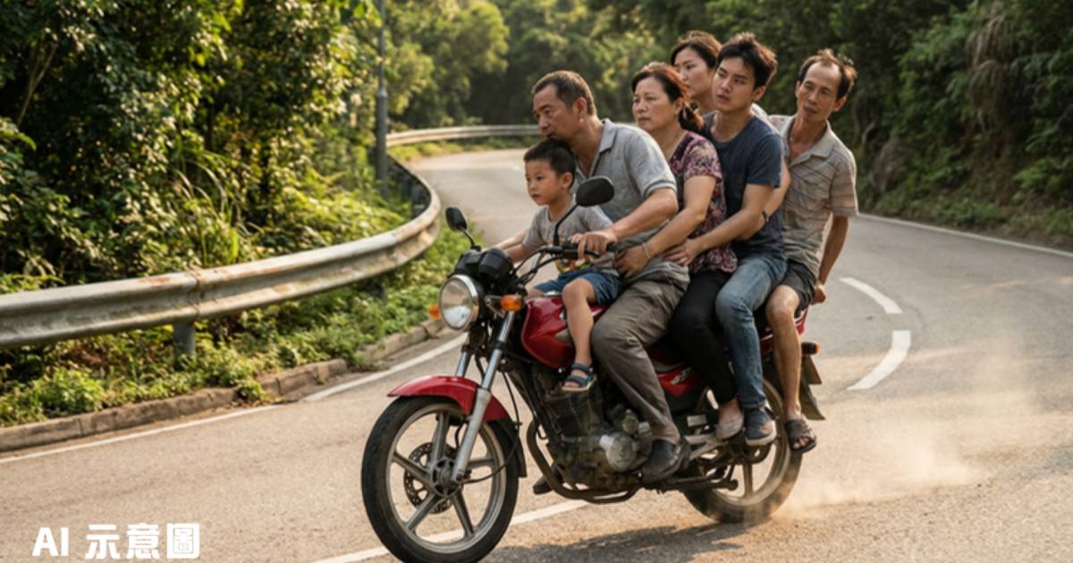 元朗電單車載6人全部冇戴頭盔｜網民震驚：以為印度雜技團