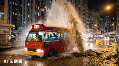 黃大仙爆水管噴10層樓高｜小巴被迫洗車 網民戲稱香港新景點