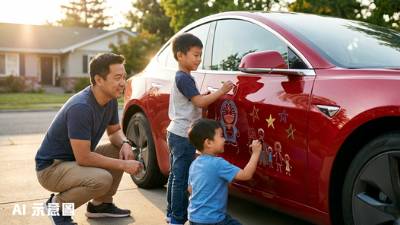 Tesla車身變畫板被2仔塗鴉｜車主1句話感動全網