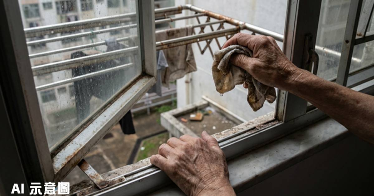 公屋婆婆為抹窗踩晾衫架半身懸空｜網民嚇窒：唔好搵命博