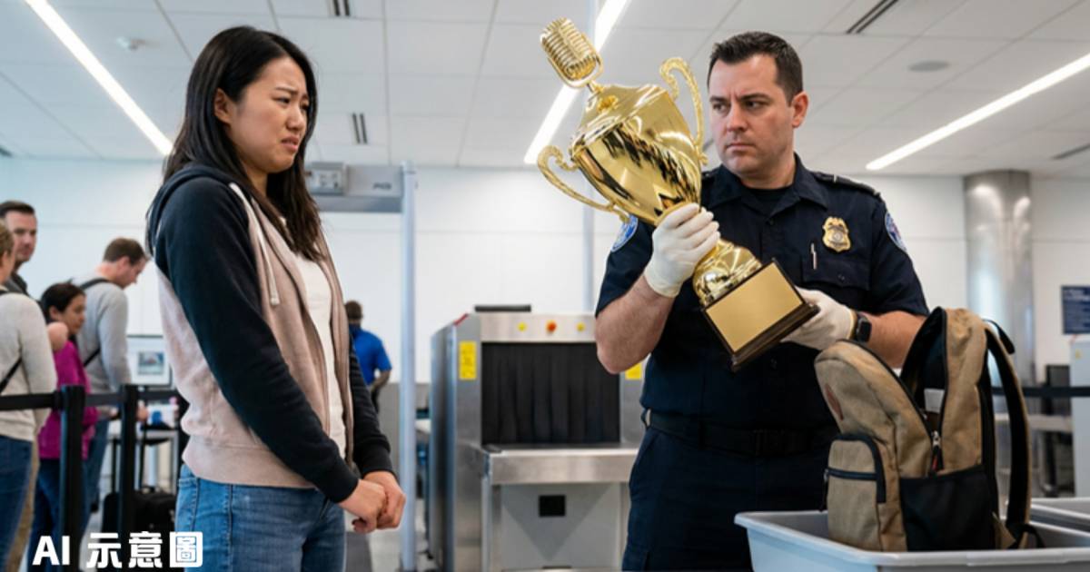 女子背包藏「長長的東西」過安檢遭截查｜當場拿出金光閃閃物品原地社死