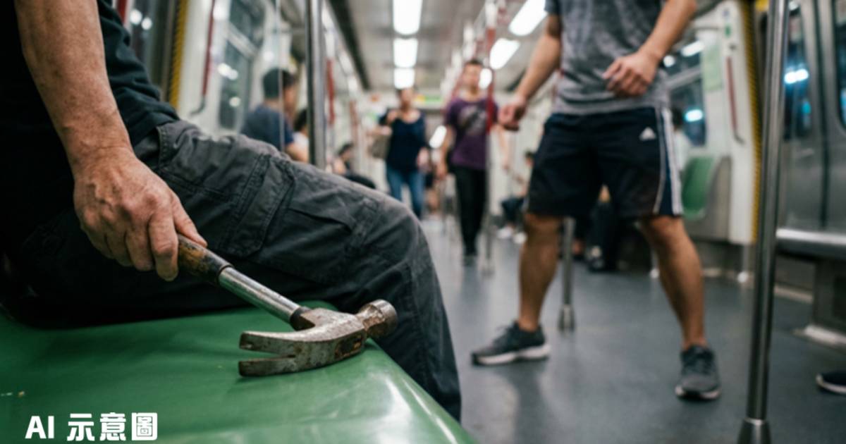 港鐵大叔揸鐵鎚爆粗踢人｜與背心男激烈爭執 網民震驚