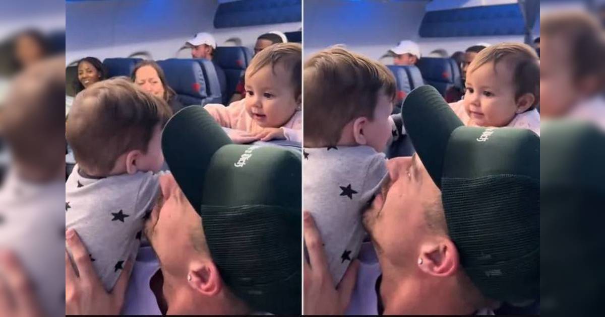 機艙內男嬰主動撩後座女嬰｜爸爸偷看被阻止畫面爆紅！