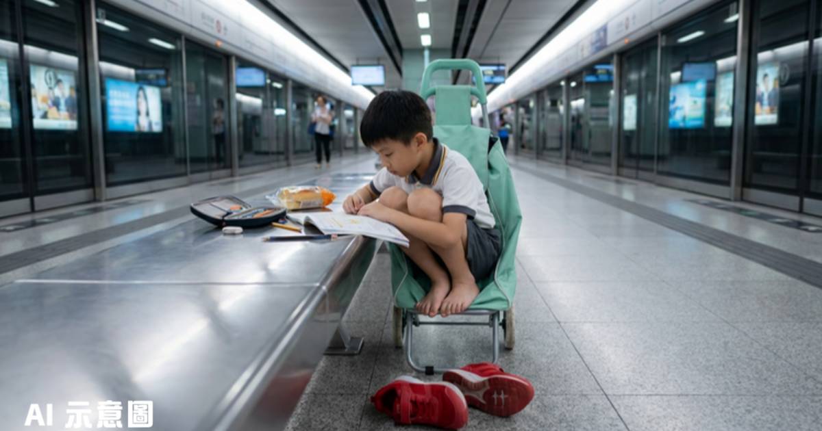 港鐵男童坐手推車做功課｜家長消失不見 網民震驚