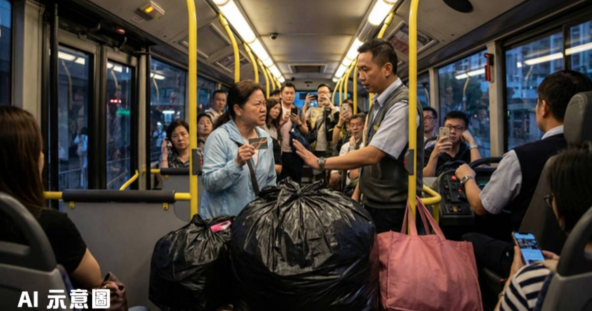 九巴女乘客攜巨型膠袋強登車｜職員爆「講咗三班車」 乘客1招令她下車