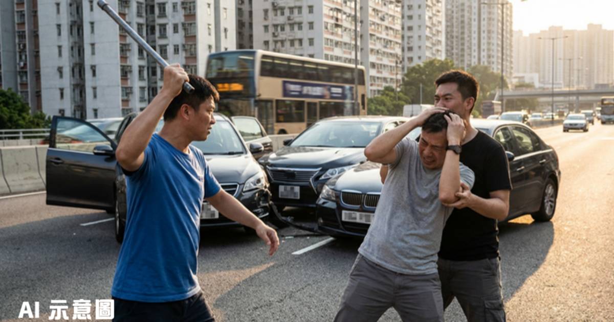元朗3車相撞後爆激烈追打｜2男持棍狂毆1人 疑涉感情糾紛